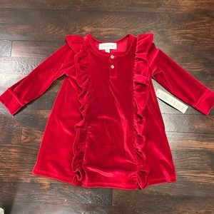 ISOBELLA & CHLOE - little girls size 3 red velvet dress with ruffle accents